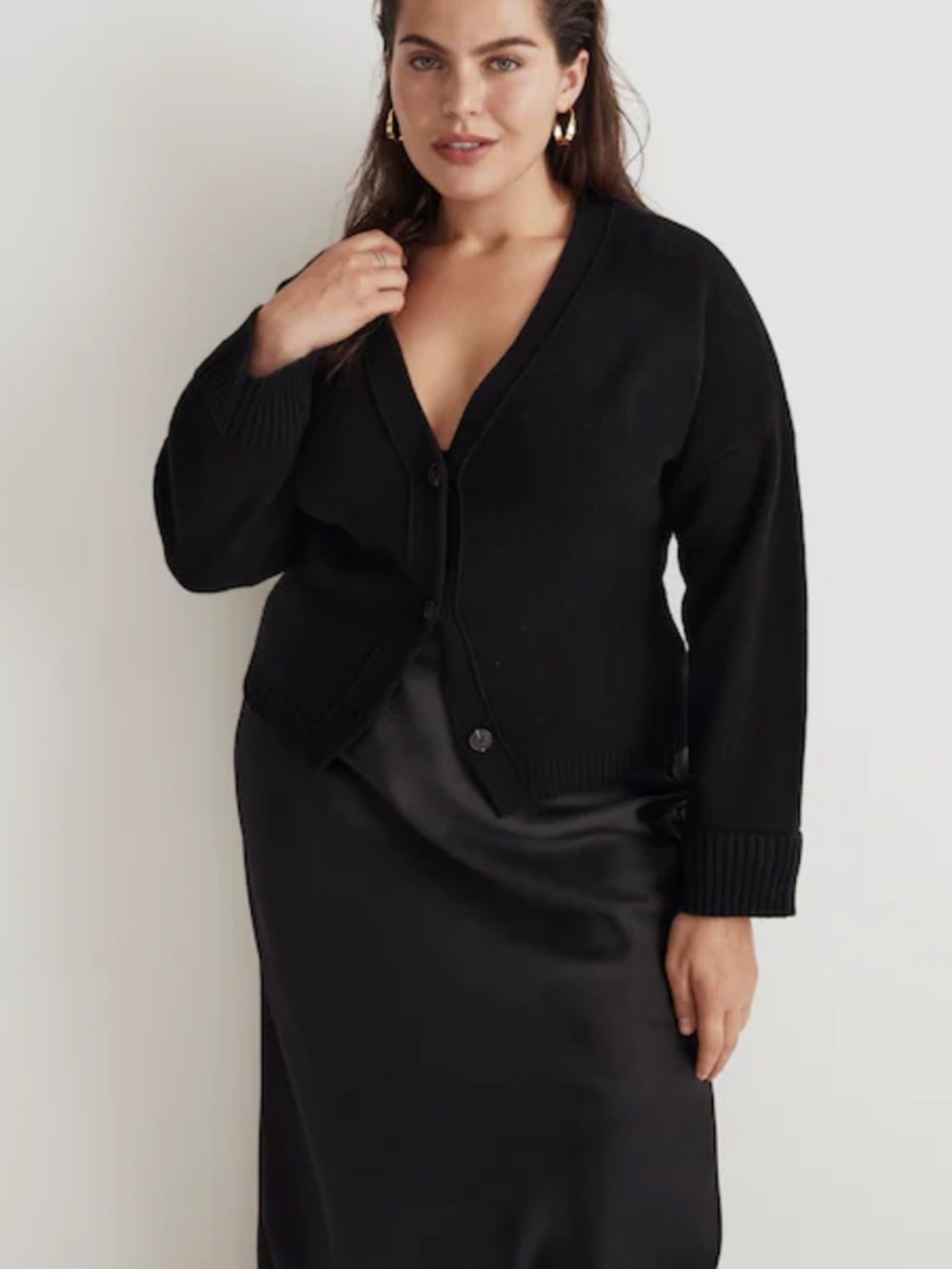 Madewell Wool Black V-Neck Button-Front Slim Cardigan